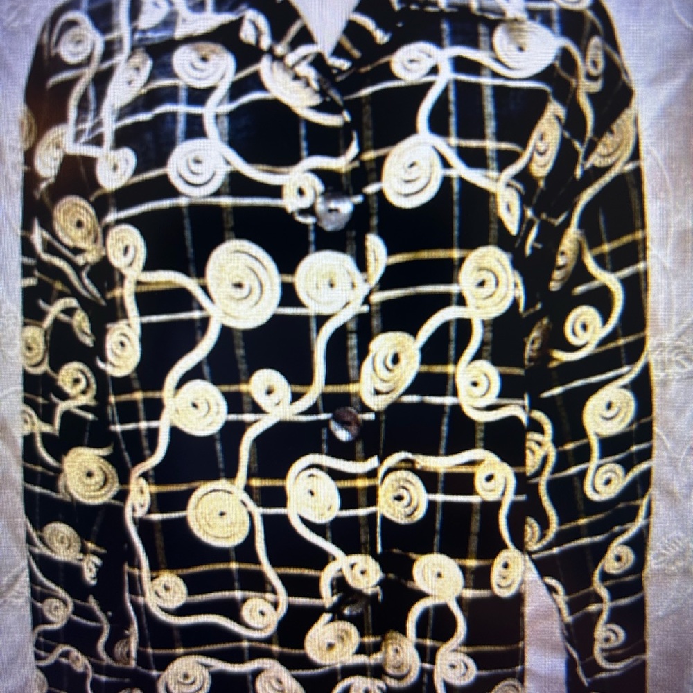 VTG 90s Giancarlo Ferrari 100% Silk Top Black Gold Rope Embroidery Jacket XL